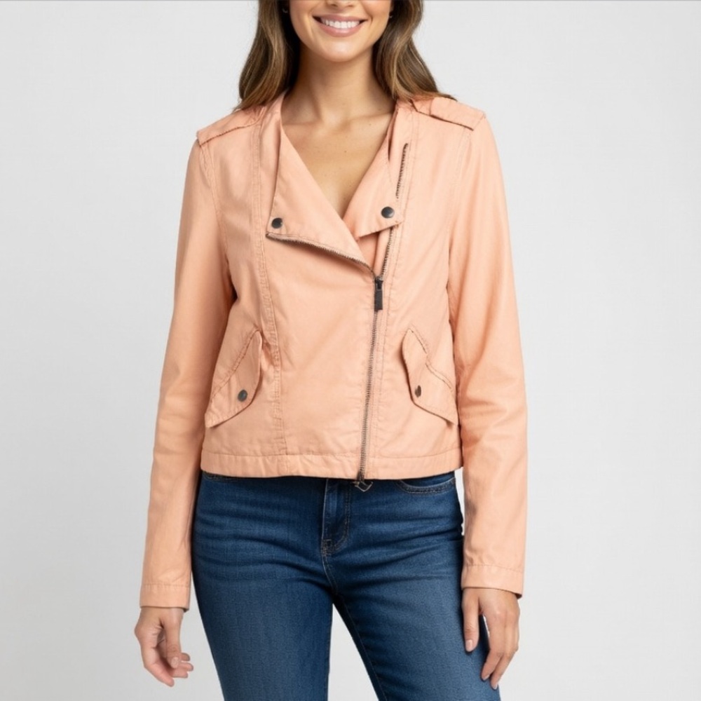$140 Anthropologie Sanctuary Blush Pink Peach Lightweight Bomber Moto Jacket